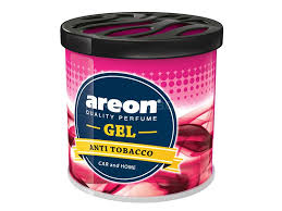 Areon perfume gel container with pink design on a white background
