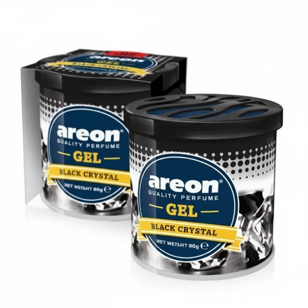 Two containers of Areon gel with packaging on a white background