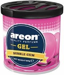 Areon gel perfume container with bubble gum flavor on a white background