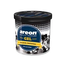Jar of Areon gel with black crystal contents on a white background