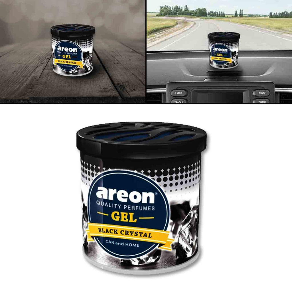 Areon quality perfumes gel container with usage examples on a white background