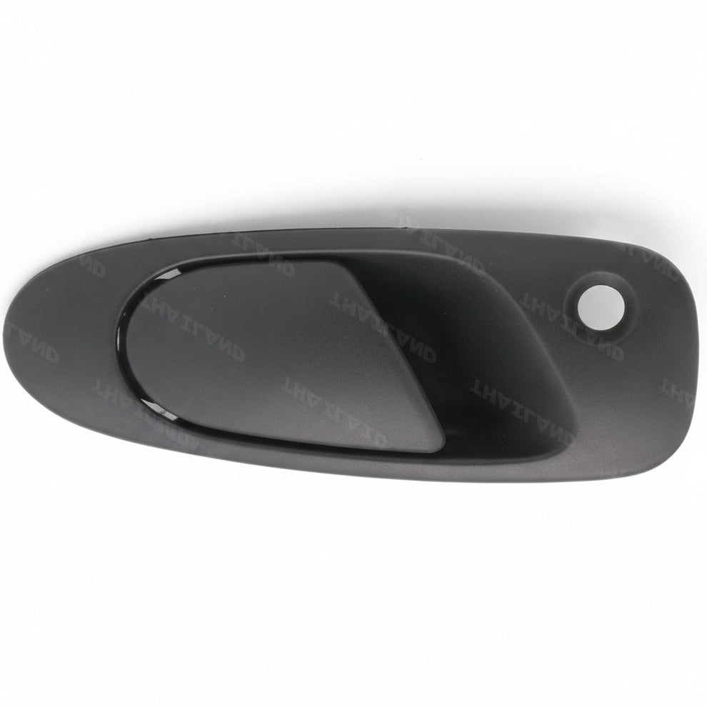 Black car door handle with hardware on a white background