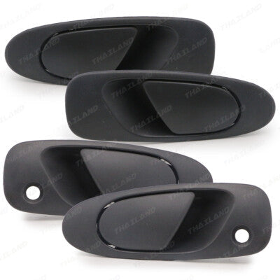 Set of black car door handles with screws on a white background