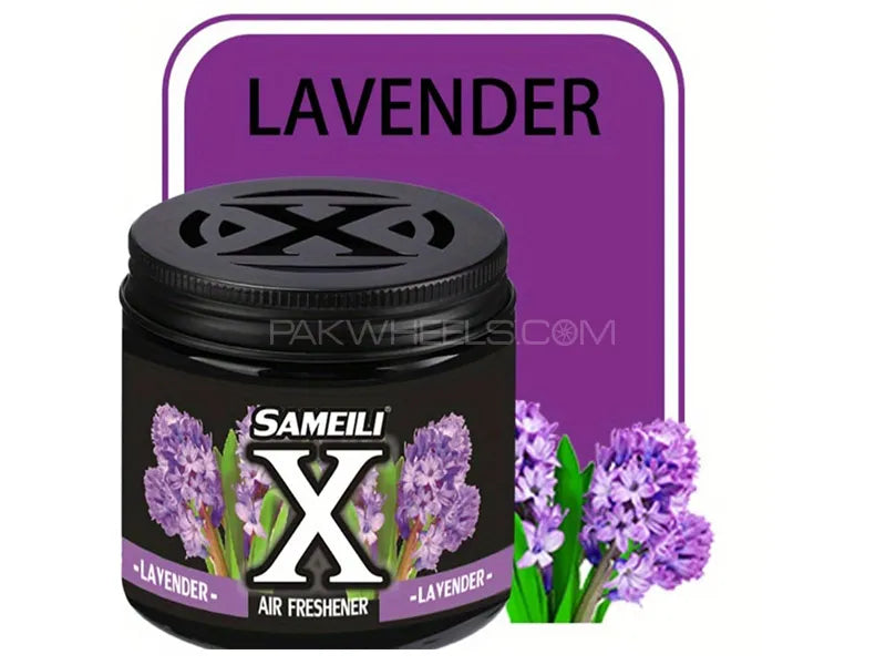 Sameili X lavender air freshener jar with packaging on a white background