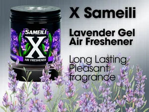Sameili X Lavender Gel Air Freshener with lavender flowers in the background